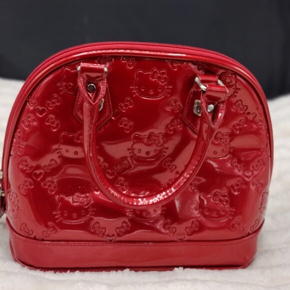 Hello Kitty Loungefly Red Patent Embossed Bowler Handbag Bow Charm Medium - Picture 6 of 10